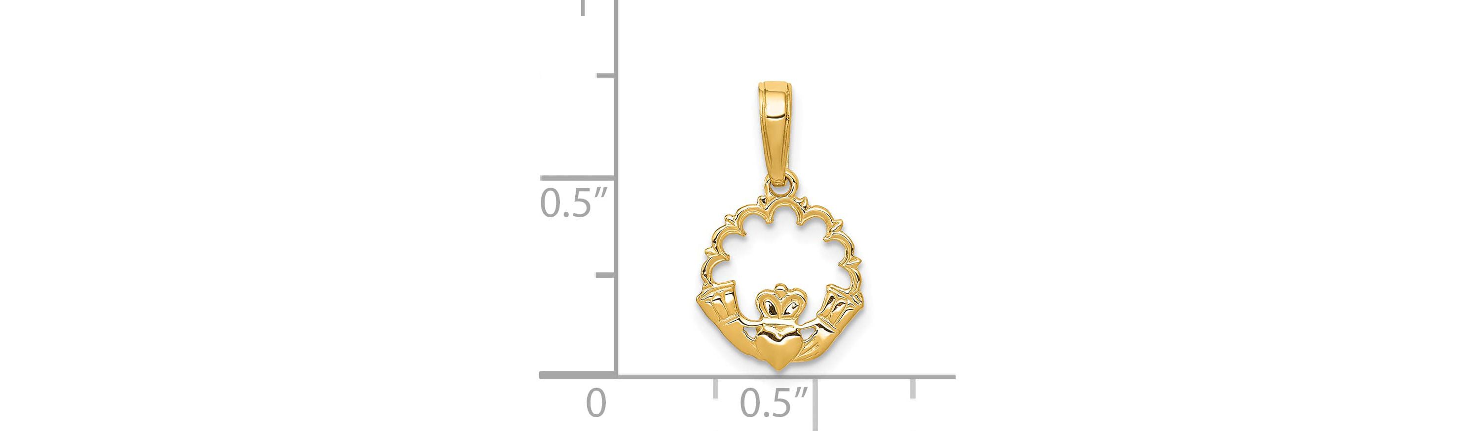 14K Yellow Gold Polished Claddagh Pendant