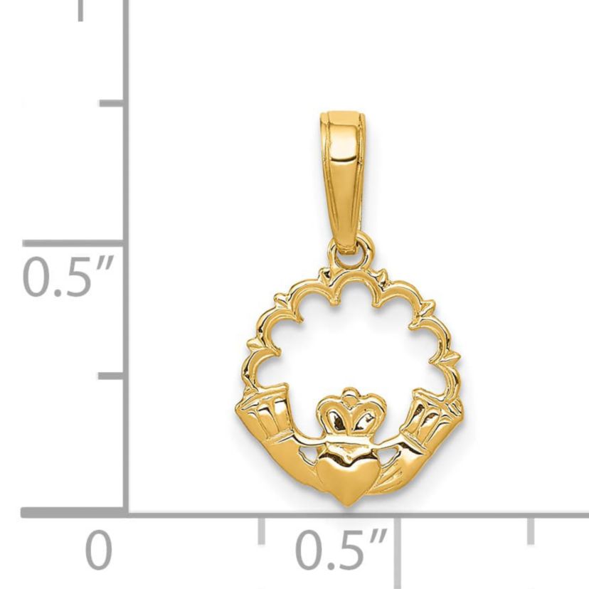 14K Yellow Gold Polished Claddagh Pendant