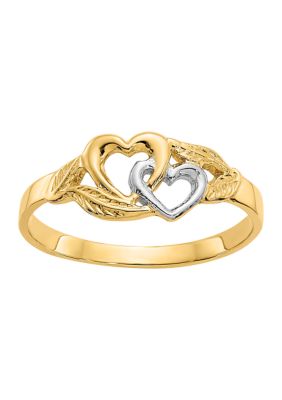 Belk & Co 14K Yellow Gold and White Rhodium Polished 2 Hearts Ring