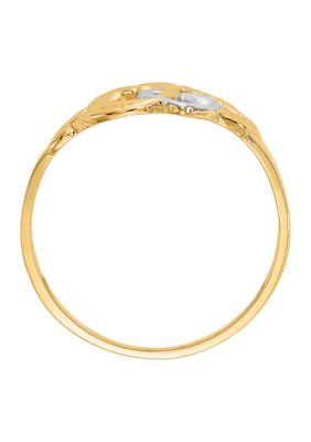 14K Yellow Gold and White Rhodium Polished 2 Hearts Ring