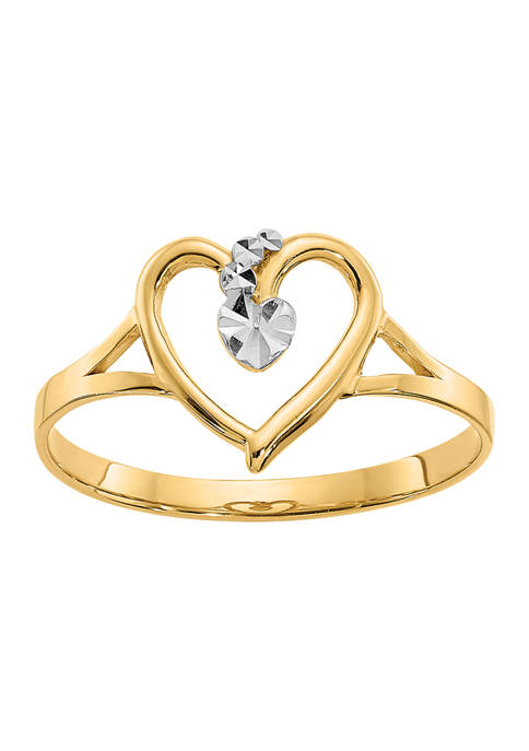 14K Yellow Gold and White Rhodium Polished Heart Ring
