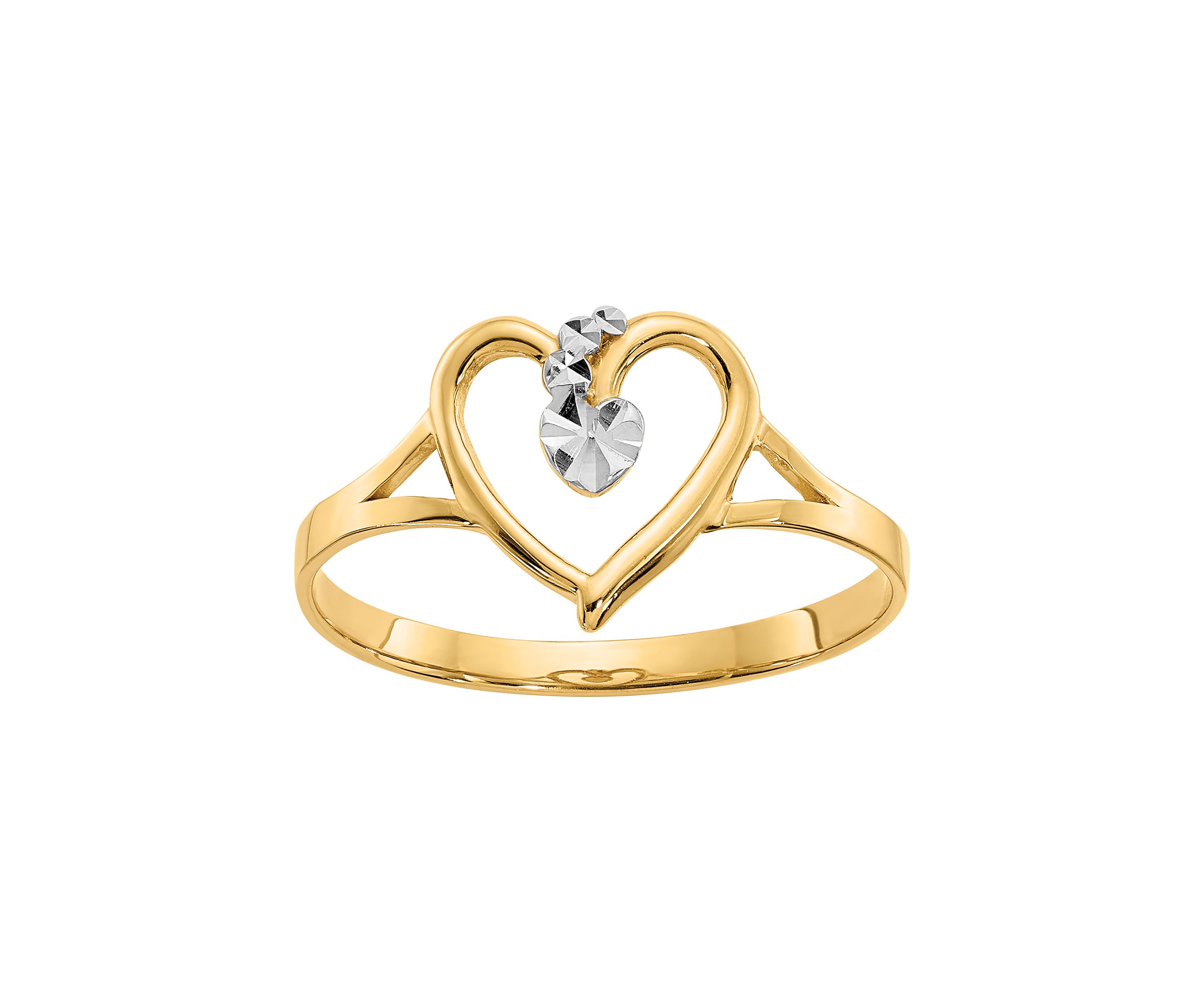 14K Yellow Gold and White Rhodium Polished Heart Ring