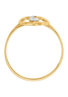 14K Yellow Gold and White Rhodium Polished Heart Ring