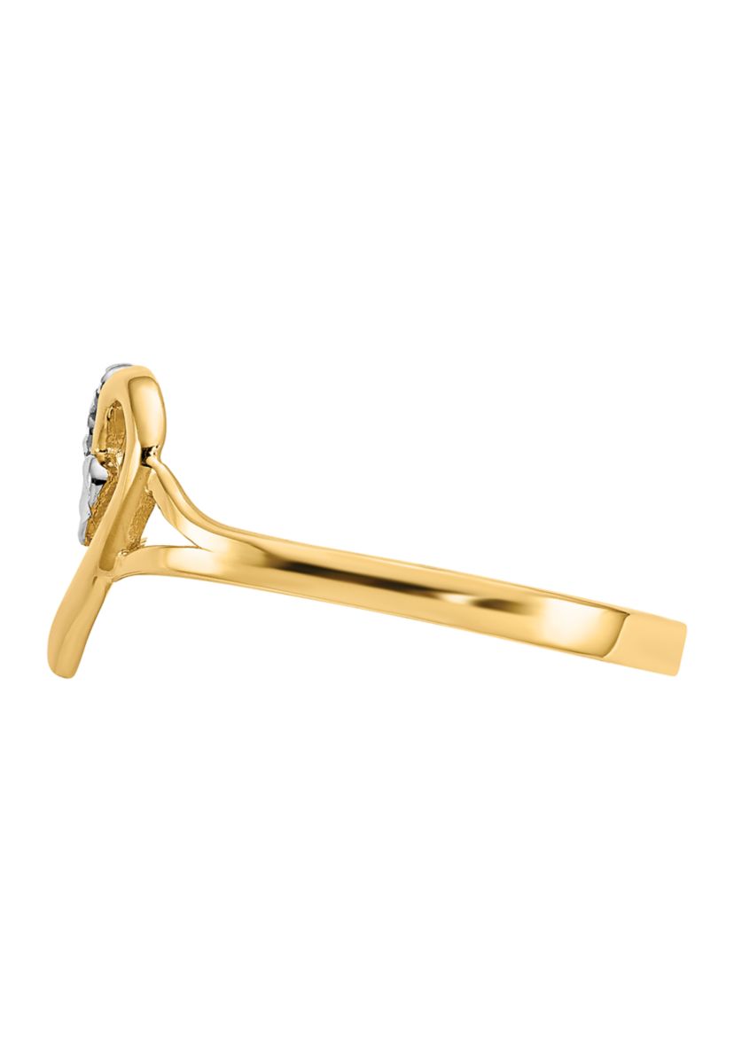 14K Yellow Gold and White Rhodium Polished Heart Ring