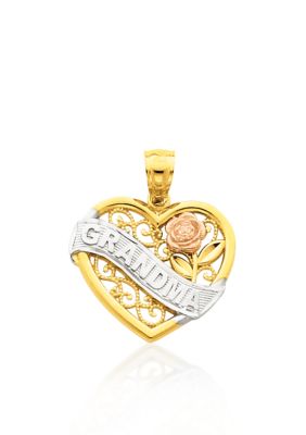 Belk & Co 14K Yellow and Rose Gold with White Rhodium-plated GRANDMA Heart Pendant