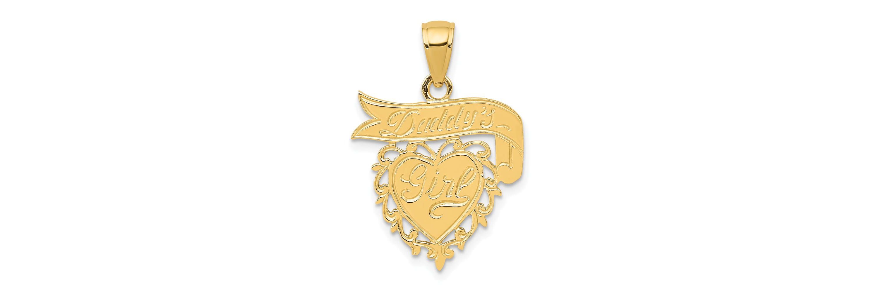 14K Yellow Gold DADDYS GIRL Heart Pendant