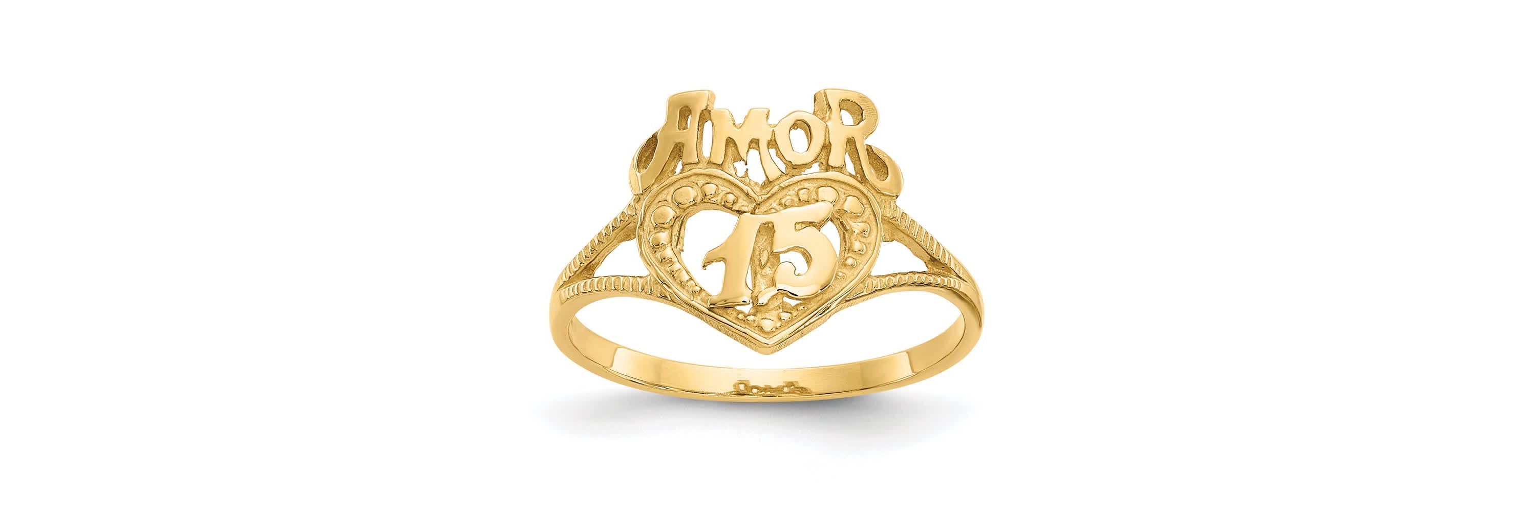 14K Yellow Gold 15 Amor Heart Ring