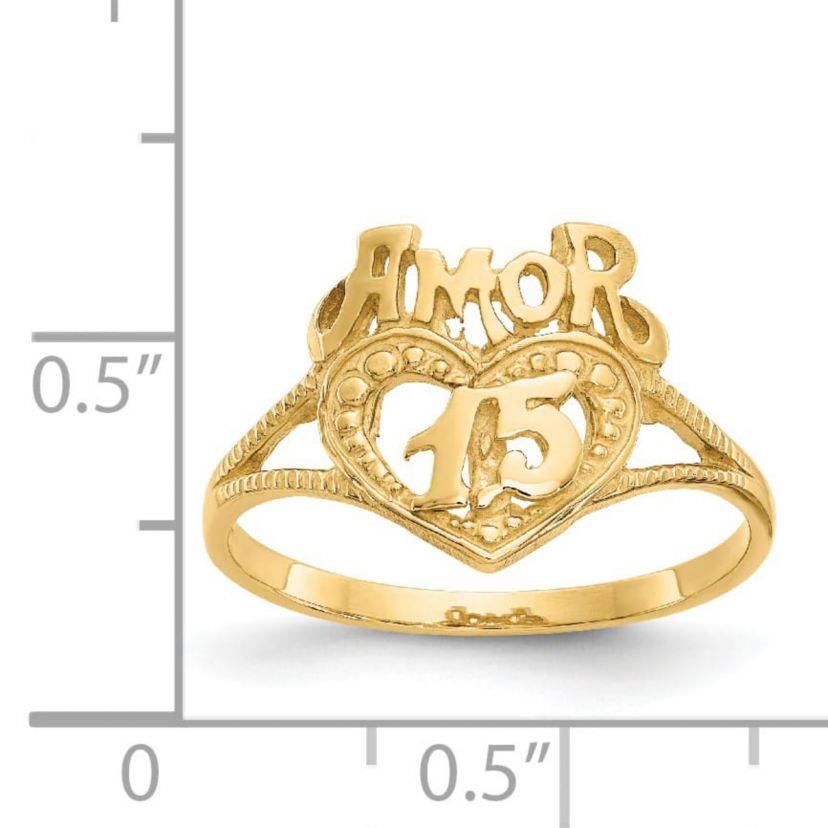 14K Yellow Gold 15 Amor Heart Ring