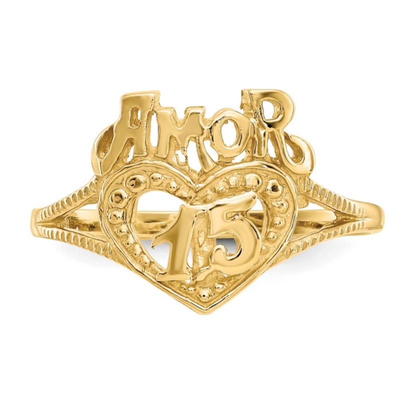 14K Yellow Gold 15 Amor Heart Ring