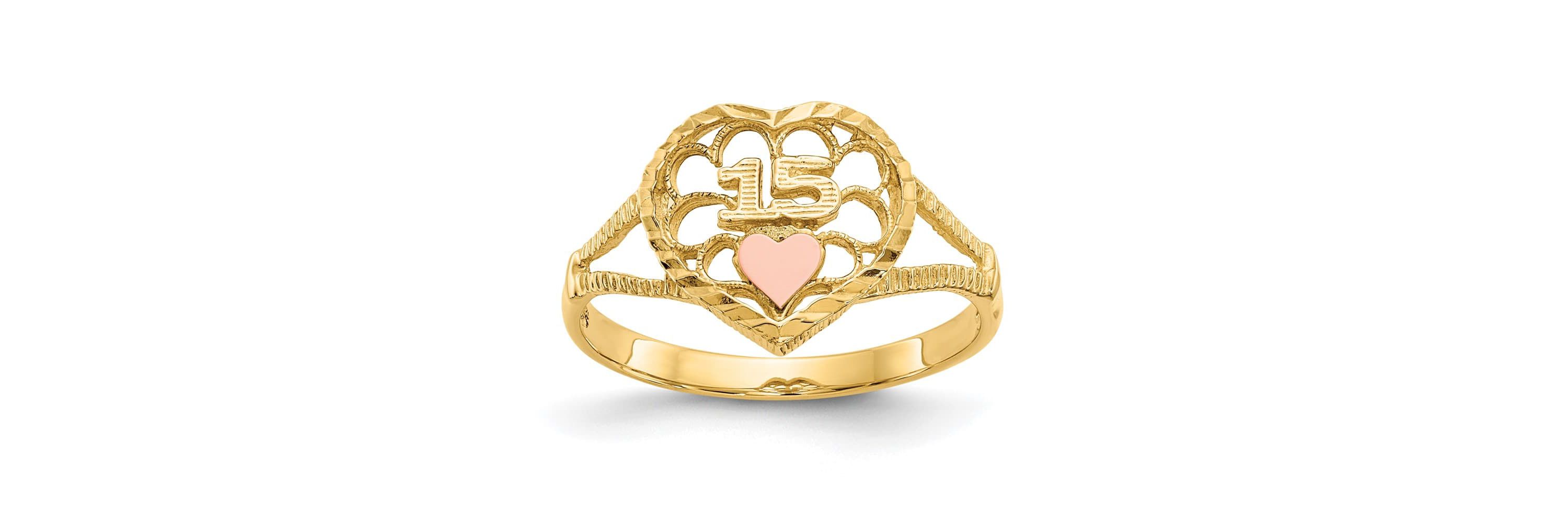 14K Two-tone Diamond Cut 15 Heart Ring