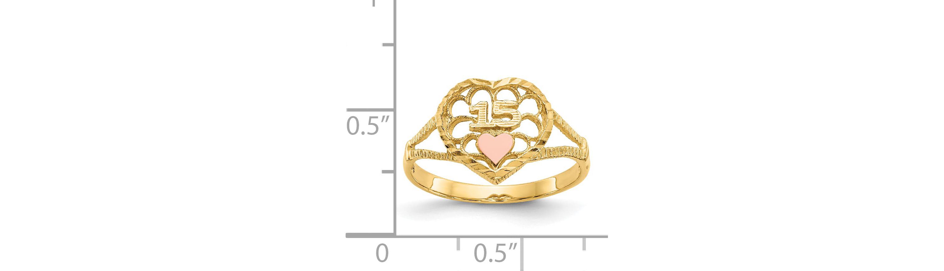 14K Two-tone Diamond Cut 15 Heart Ring