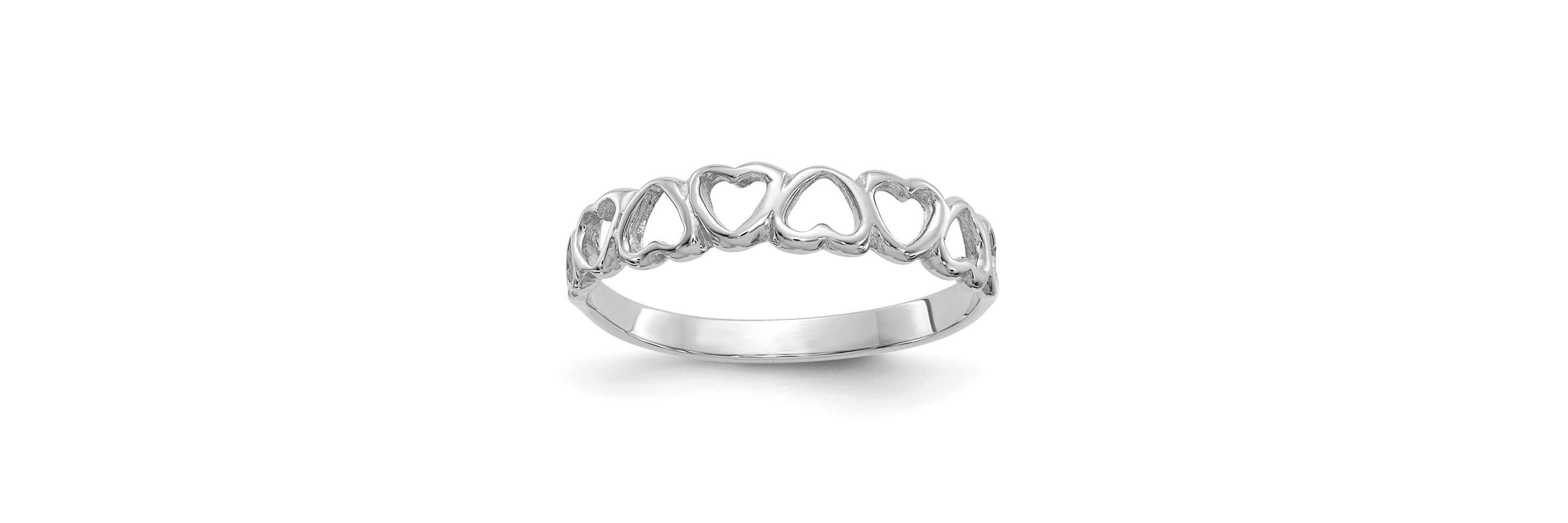 14K White Gold Polished Hearts Ring