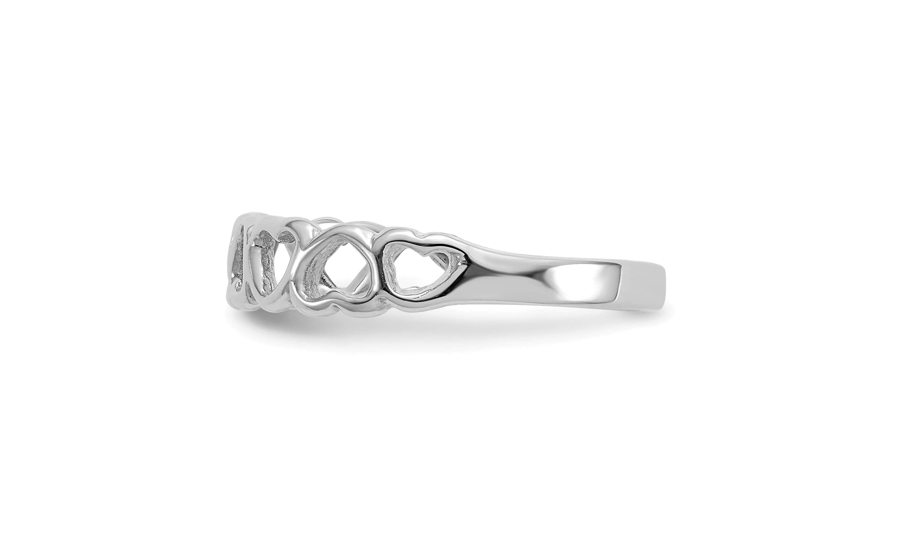 14K White Gold Polished Hearts Ring