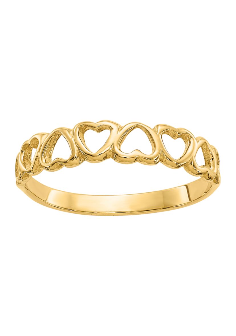 14K Yellow Gold Polished Hearts Ring