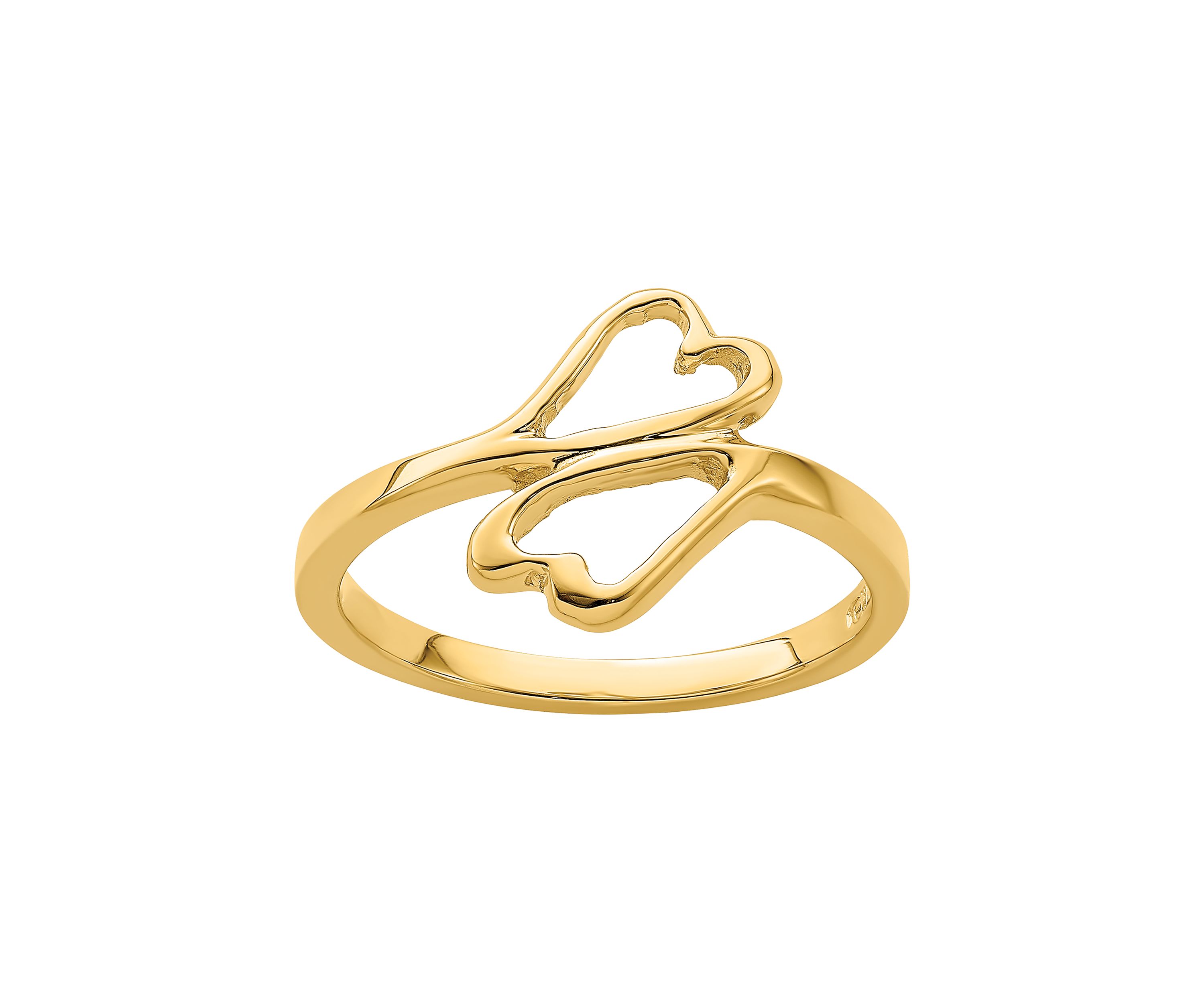 14K Yellow Gold High Polished Double Hearts Ring