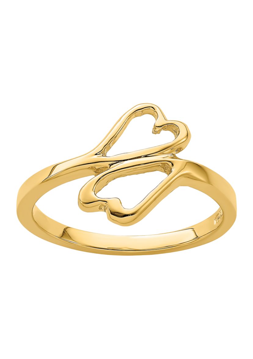 14K Yellow Gold High Polished Double Hearts Ring