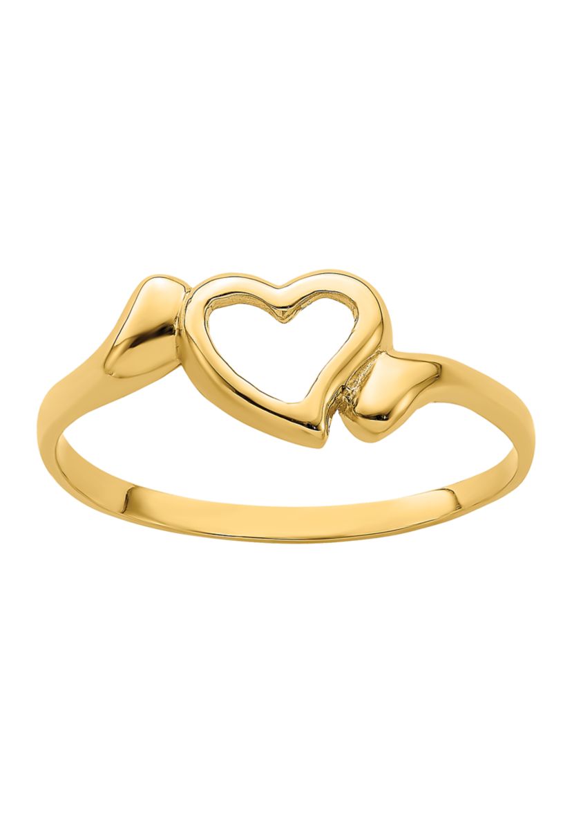 14K Yellow Gold Open Heart with Swirl Ring