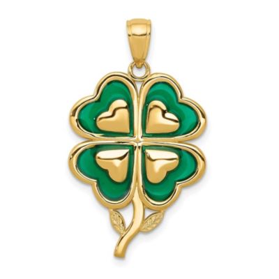 Belk & Co 14K Yellow Gold 4-Leaf Clover Pendant with Enameled Tips Pendant