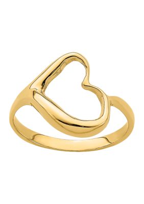 14K Yellow Gold Tilted Heart Ring