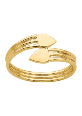 14K Yellow Gold Two Heart Bypass Ring