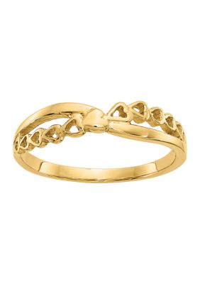 14K Yellow Gold Polished Criss Cross Pattern Hearts Ring