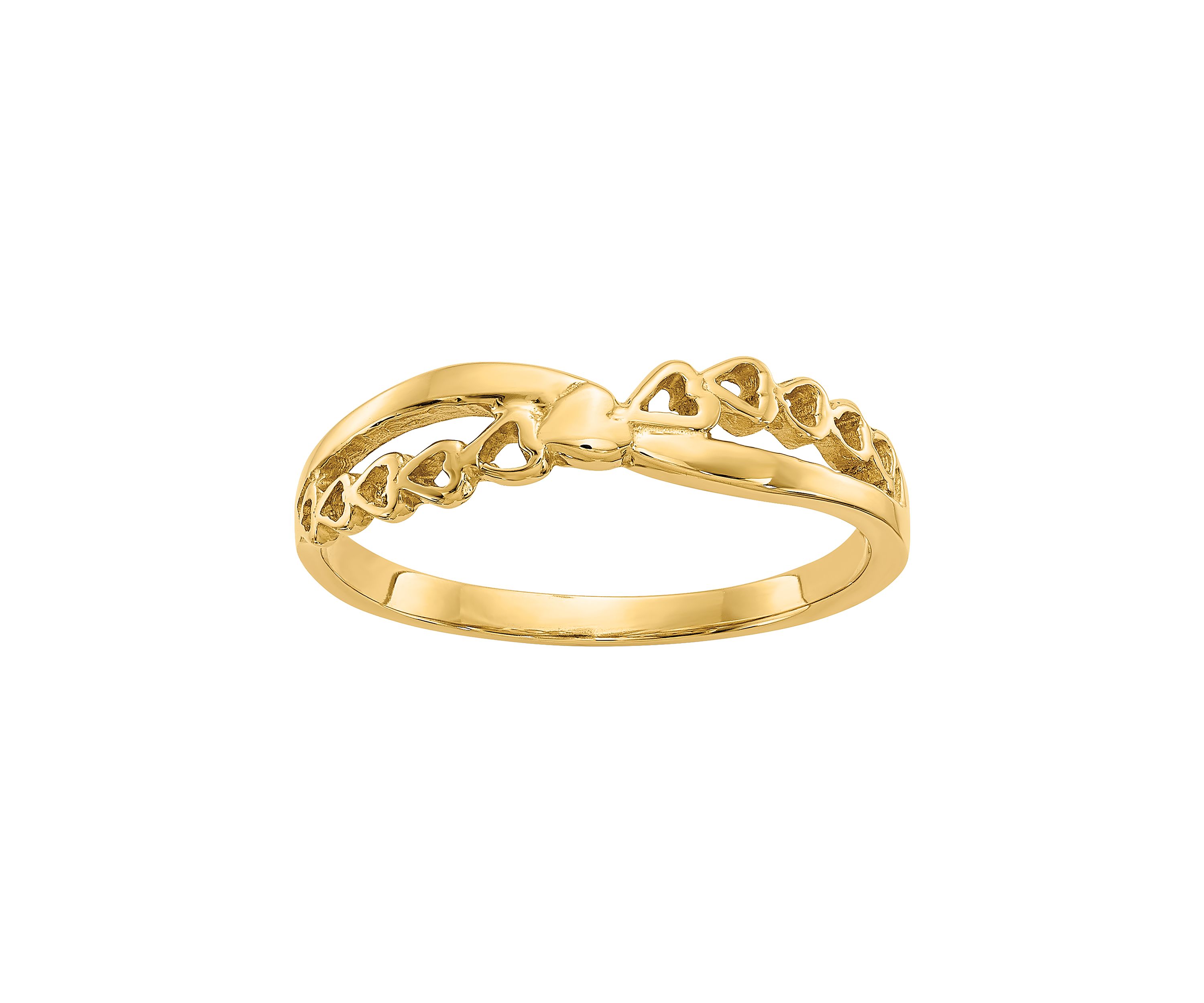 14K Yellow Gold Polished Criss Cross Pattern Hearts Ring