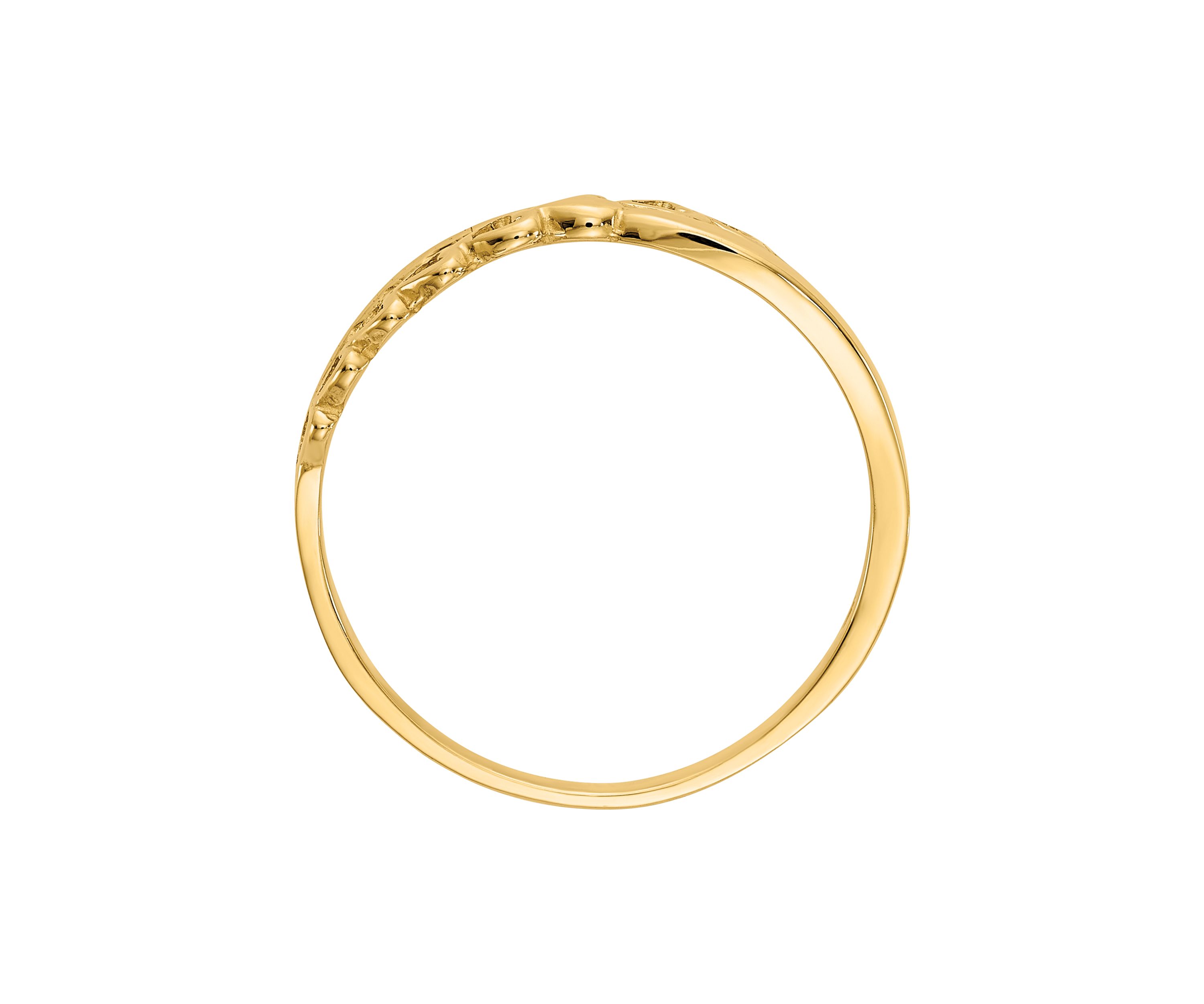 14K Yellow Gold Polished Criss Cross Pattern Hearts Ring