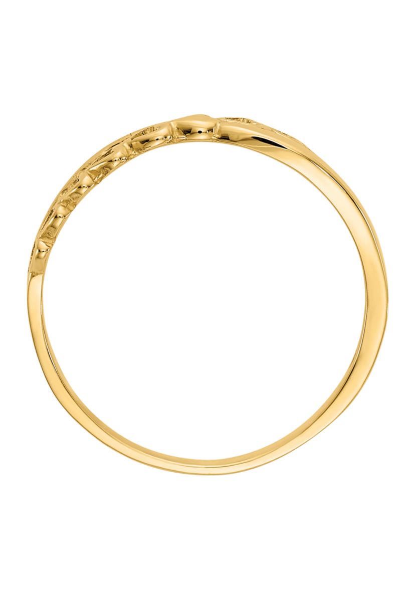 14K Yellow Gold Polished Criss Cross Pattern Hearts Ring