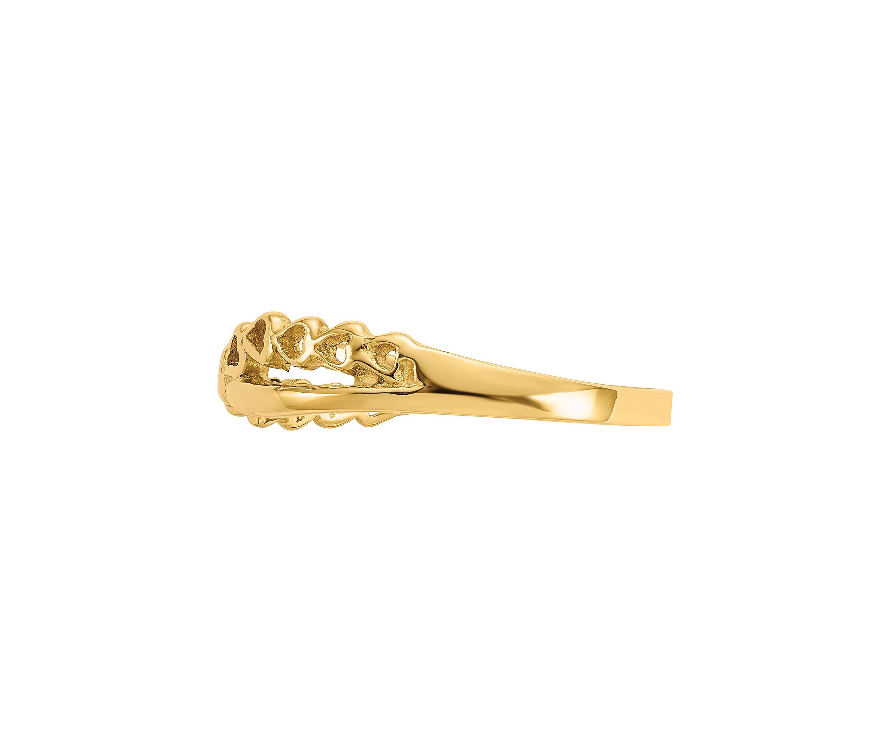14K Yellow Gold Polished Criss Cross Pattern Hearts Ring