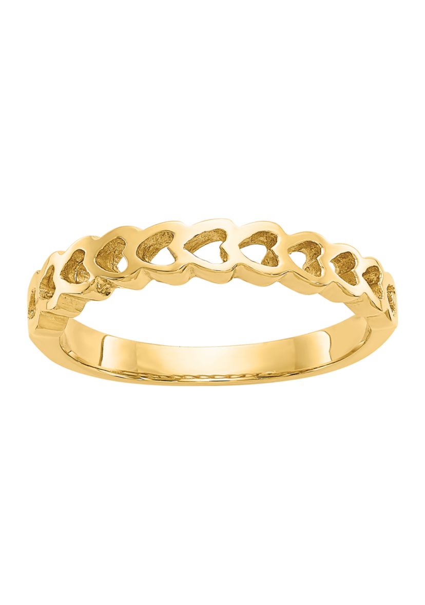 14K Yellow Gold Polished Hearts Ring