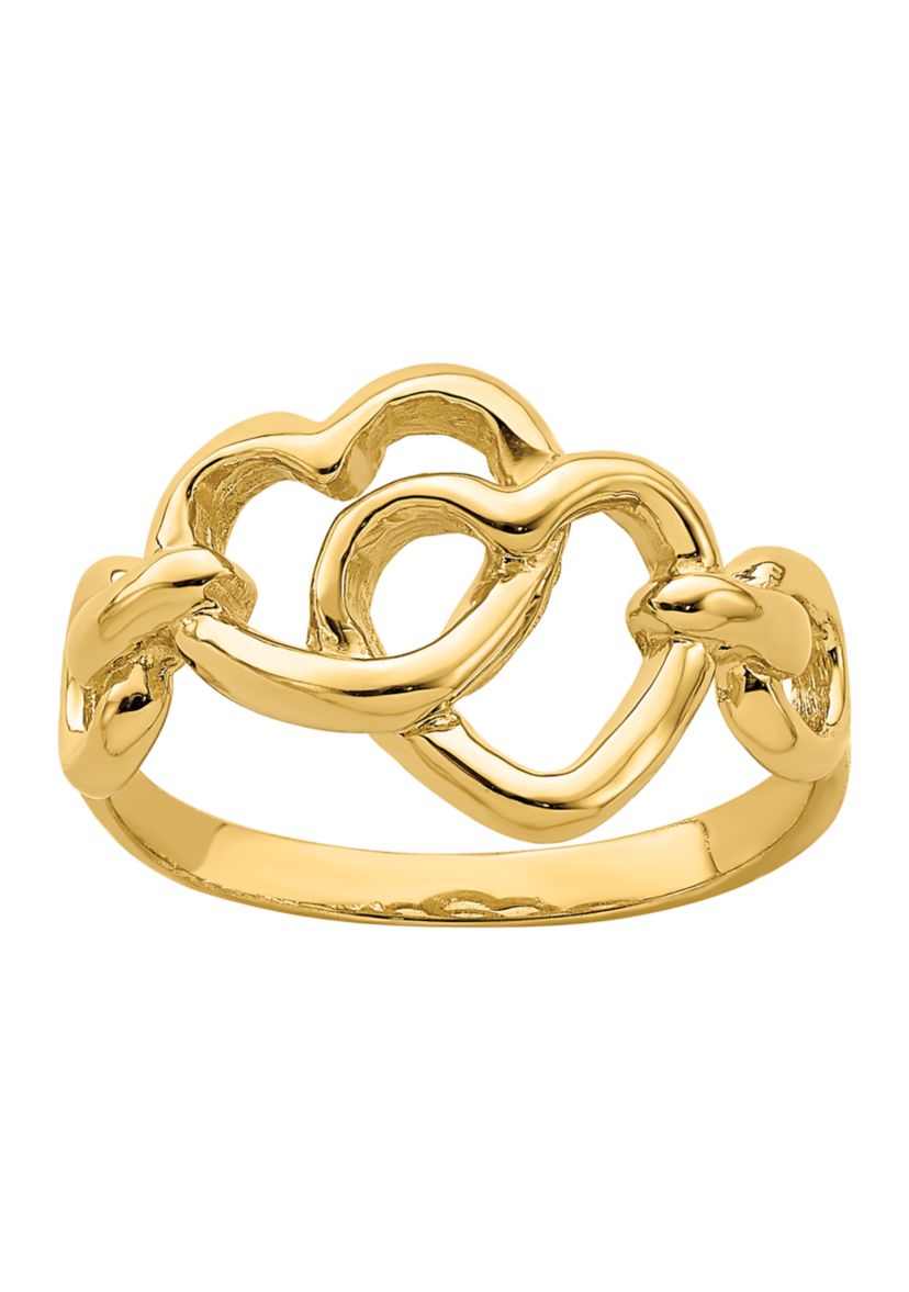 14K Yellow Gold Double Cutout Heart Ring