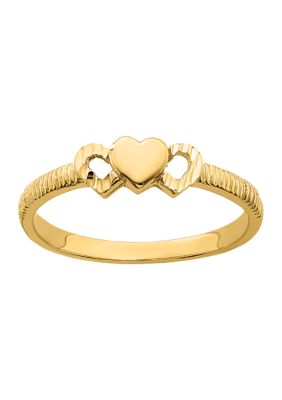 Belk & Co 14K Yellow Gold Solid Heart with Diamond Cut Hearts Ring