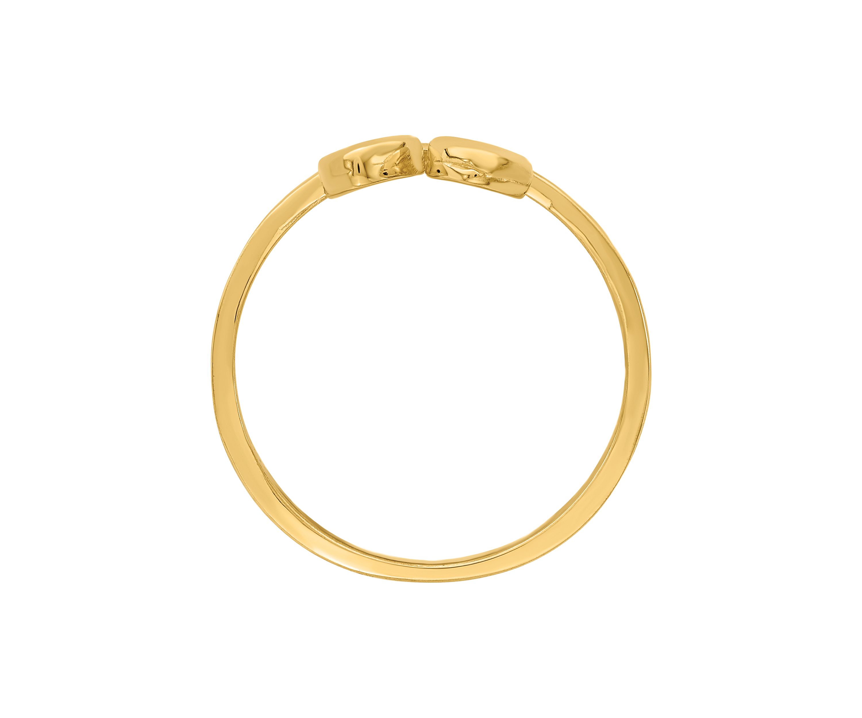 14K Yellow Gold Double Heart Drop V Ring