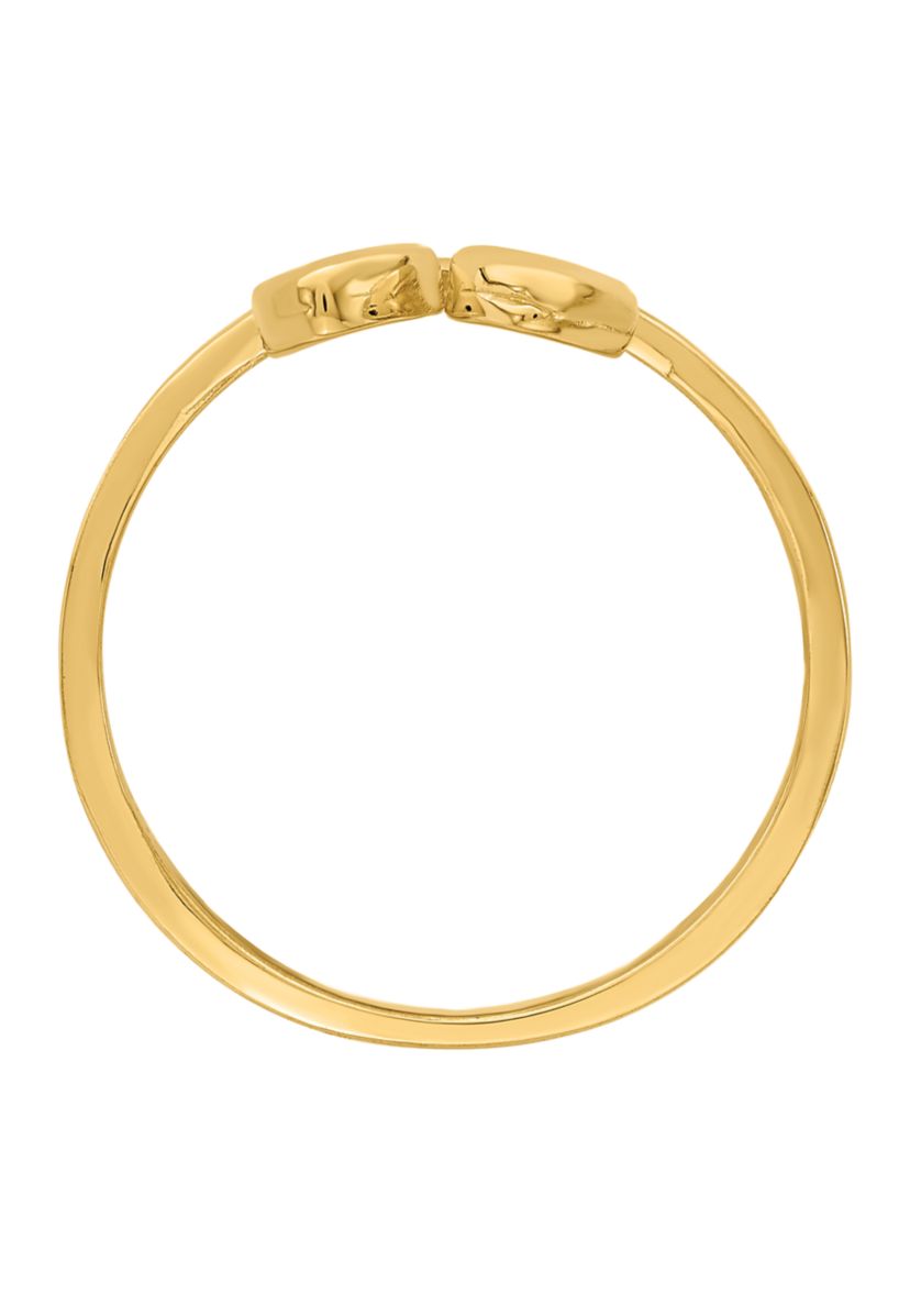 14K Yellow Gold Double Heart Drop V Ring