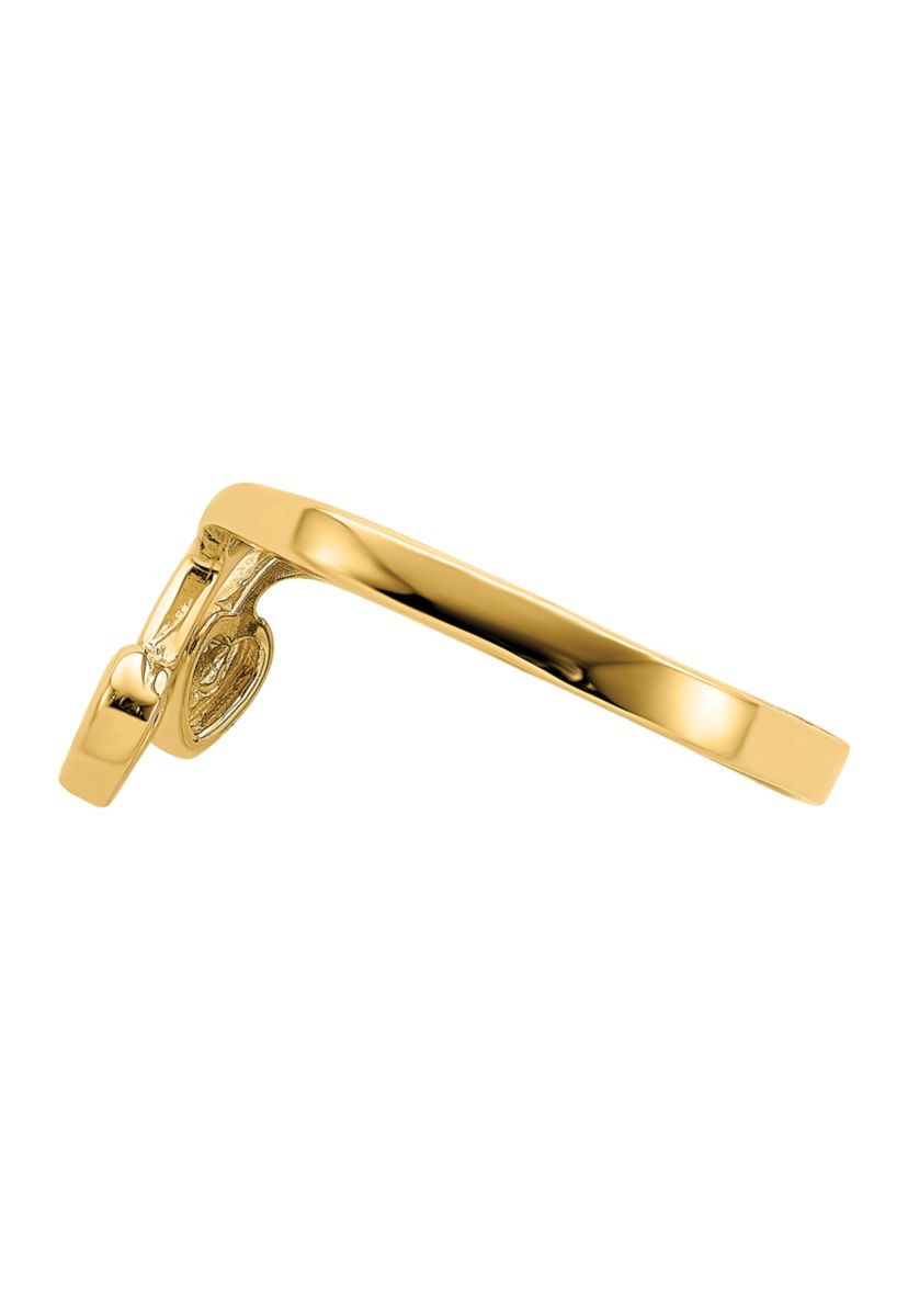 14K Yellow Gold Double Heart Drop V Ring