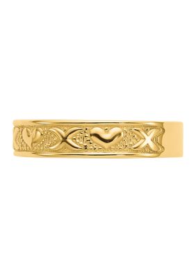 14K Yellow Gold Polished X and Hearts Ring