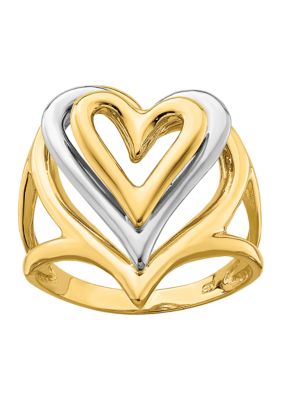 14K Two Tone Triple Stacked Heart Ring