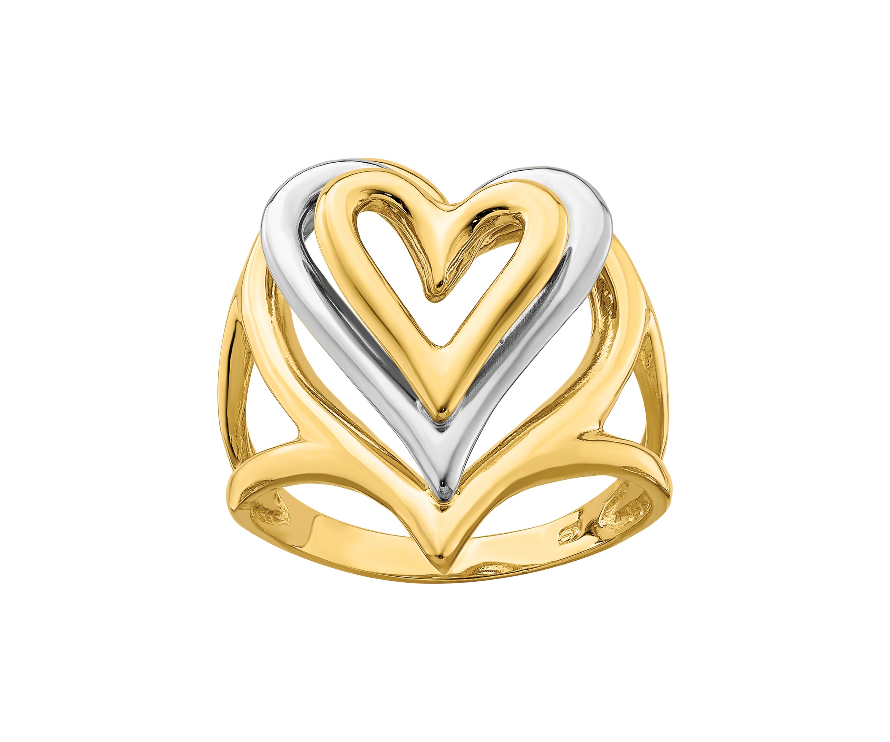 14K Two Tone Triple Stacked Heart Ring