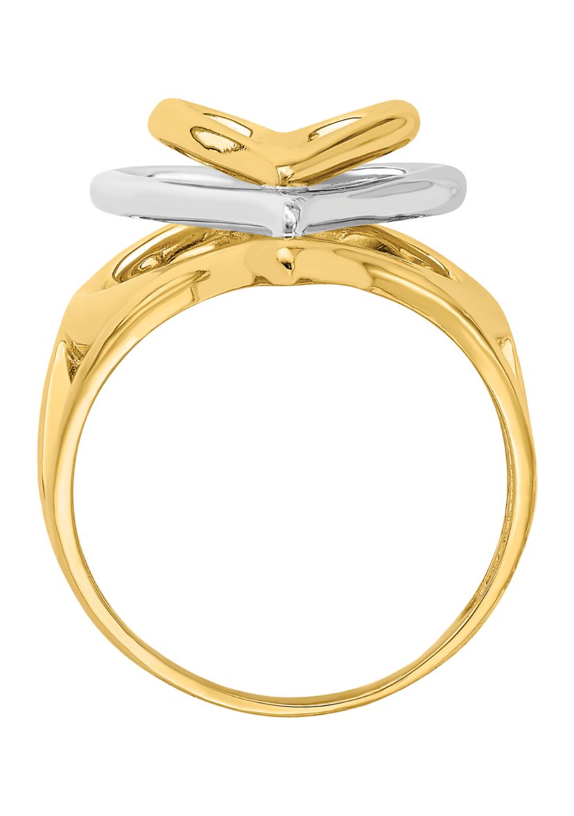 14K Two Tone Triple Stacked Heart Ring