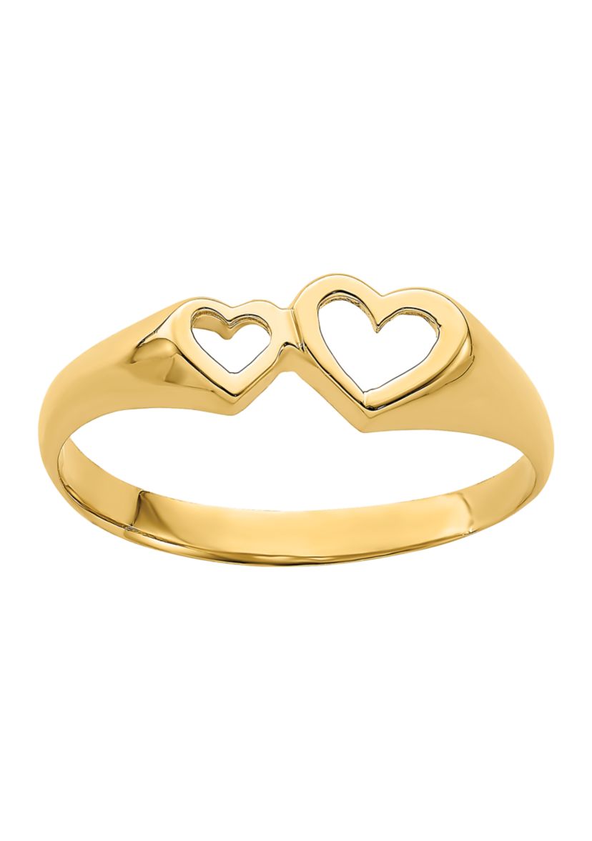 14K Yellow Gold Double Heart Cut Out Ring
