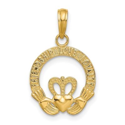 Belk & Co 14K Yellow Gold Satin Diamond-cut Flat-Backed Claddagh Pendant
