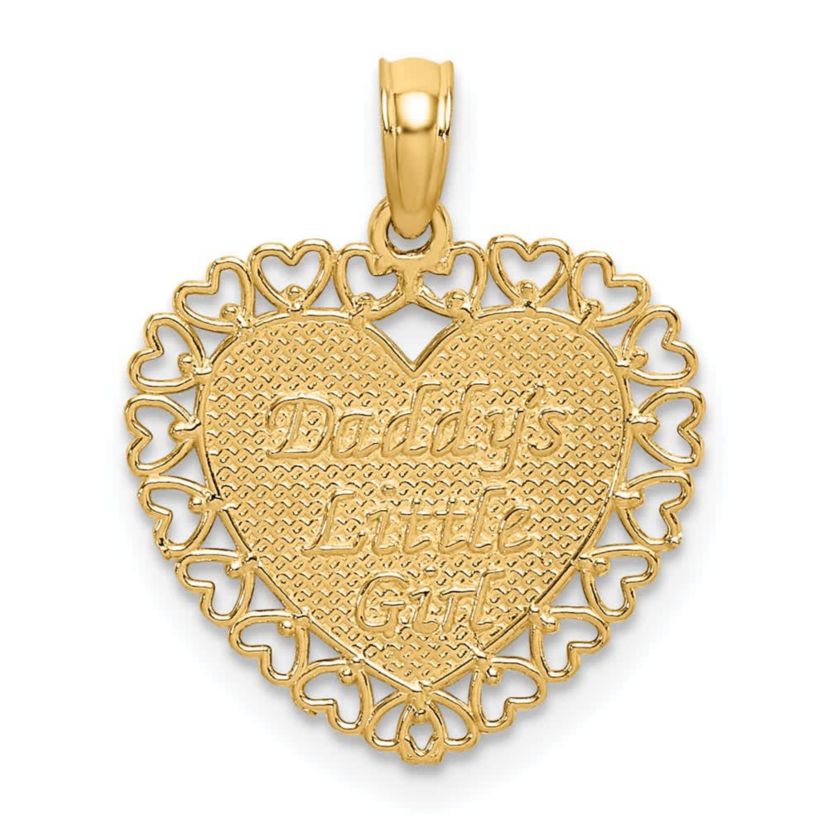 14K Yellow Gold Gold Polished DADDYS LITTLE GIRL Textured Heart Charm
