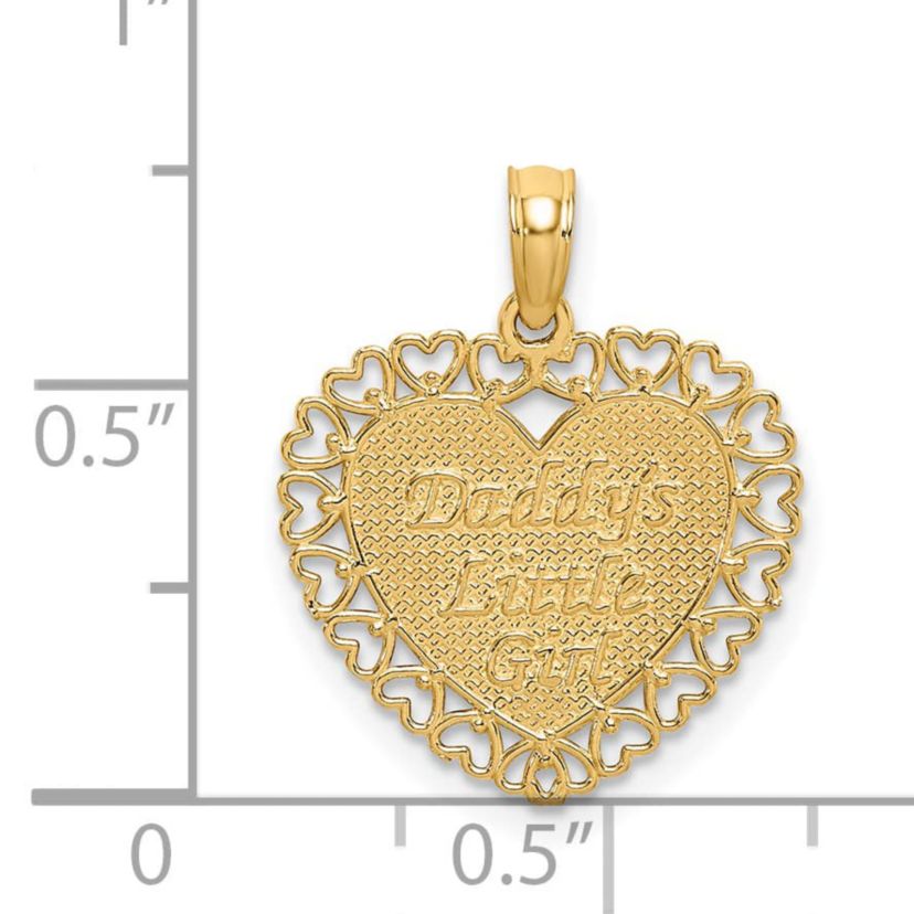 14K Yellow Gold Gold Polished DADDYS LITTLE GIRL Textured Heart Charm