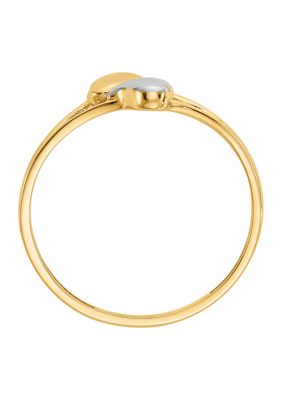 14K Yellow Gold with White Rhodium Plating Double Heart Ring
