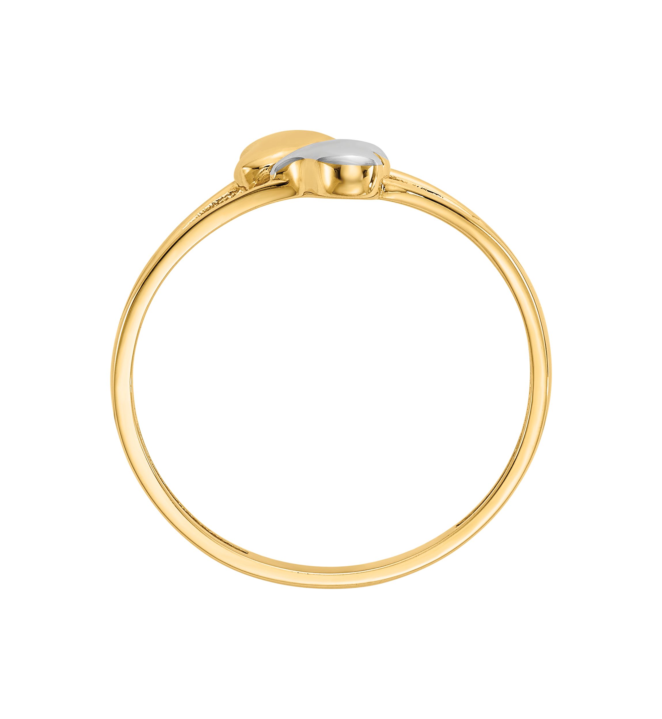 14K Yellow Gold with White Rhodium Plating Double Heart Ring