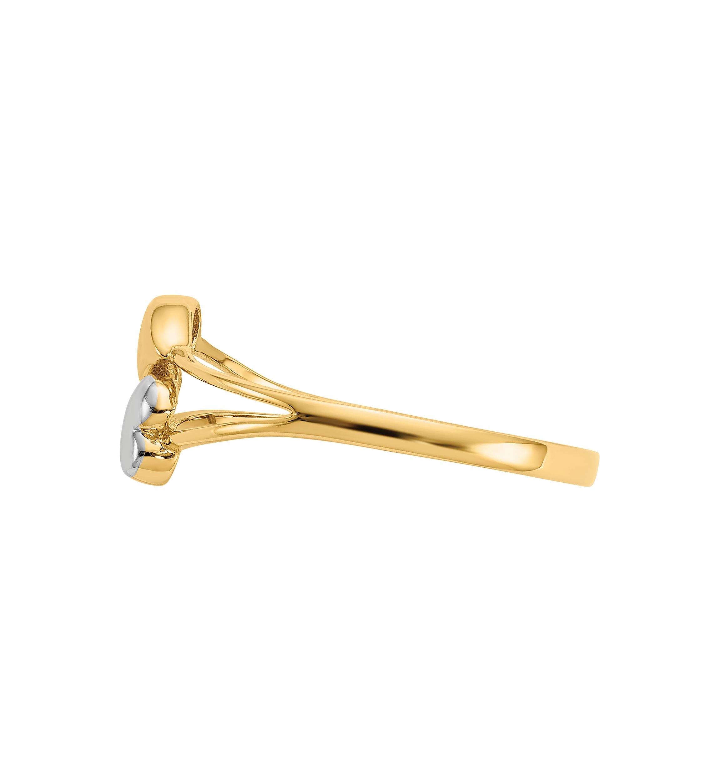 14K Yellow Gold with White Rhodium Plating Double Heart Ring