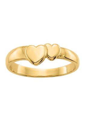 14K Yellow Gold  Polished Adjoining Hearts Ring