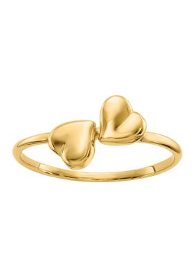 14K Yellow Gold Polished Hearts Ring