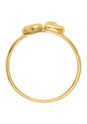 14K Yellow Gold Polished Hearts Ring