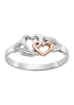Belk & Co 14K White and Rose Gold Plated Polished Hearts and Leaves Ring